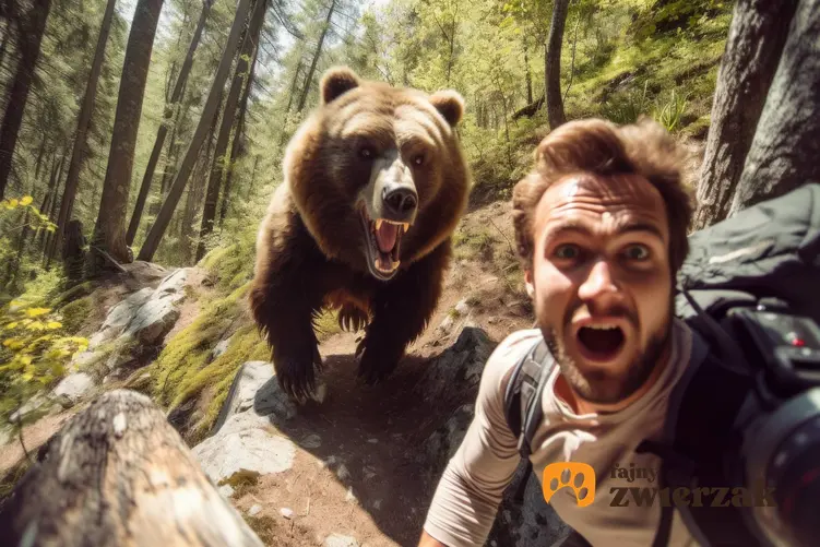 Mężczyzna uciekający przed niedźwiedziem, a także spotkanie z niedźwiedziem krok po kroku
