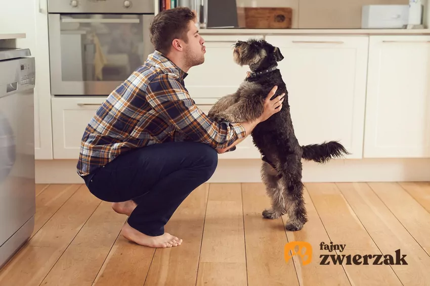 Mężczyzna i pies w kuchni