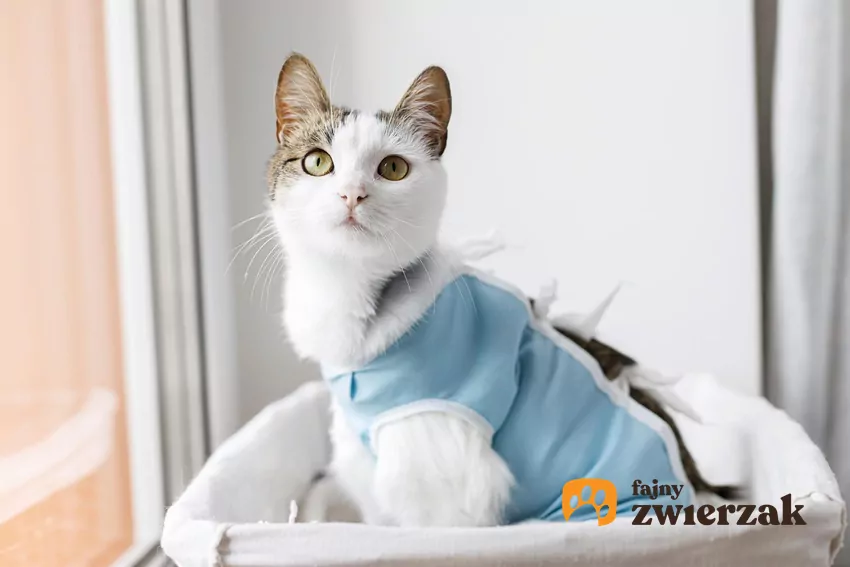 Kot w kaftaniku pooperacyjnym