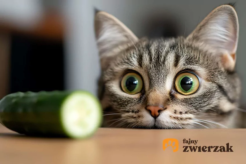 Naukowcy twierdzą, że ogórki mogą przypominać kotom węże Młody kot patrzy na ogórka