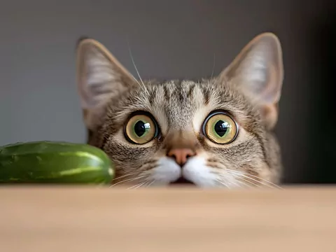 Dlaczego niektóre koty panicznie boją się ogórków?