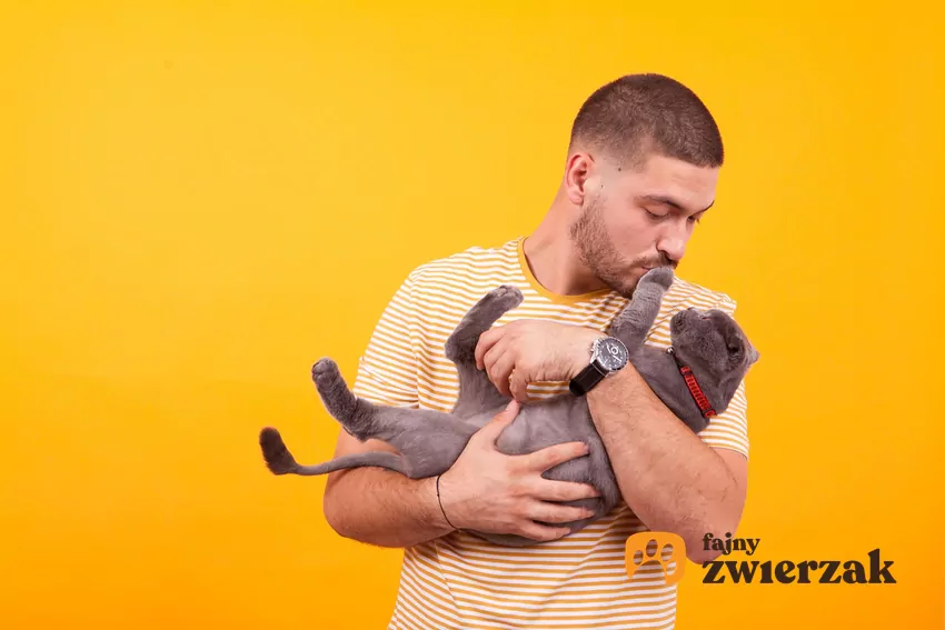 Mężczyzna trzyma kota na rękach