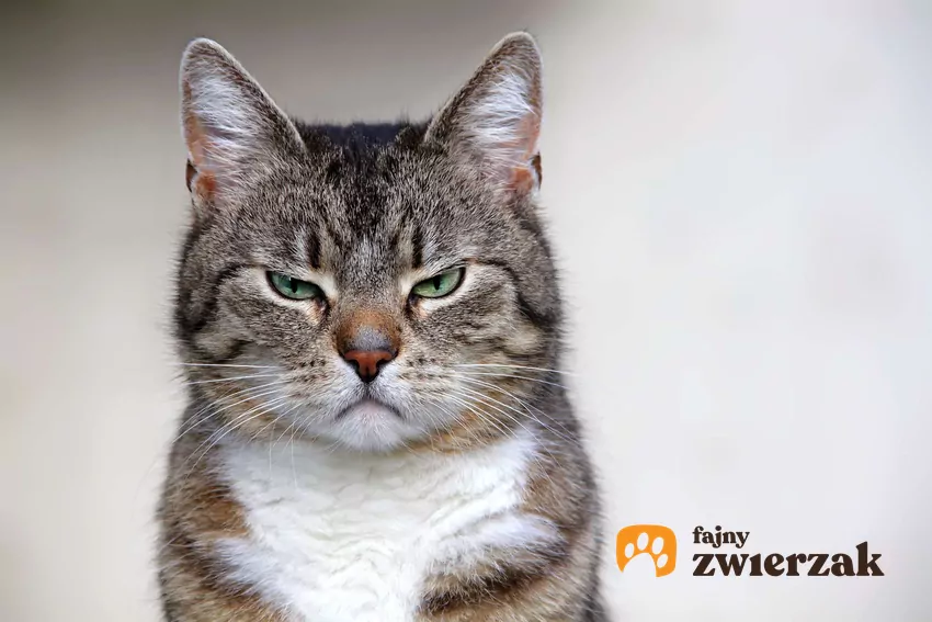 Kot mruży oczy z niezadowoleniem