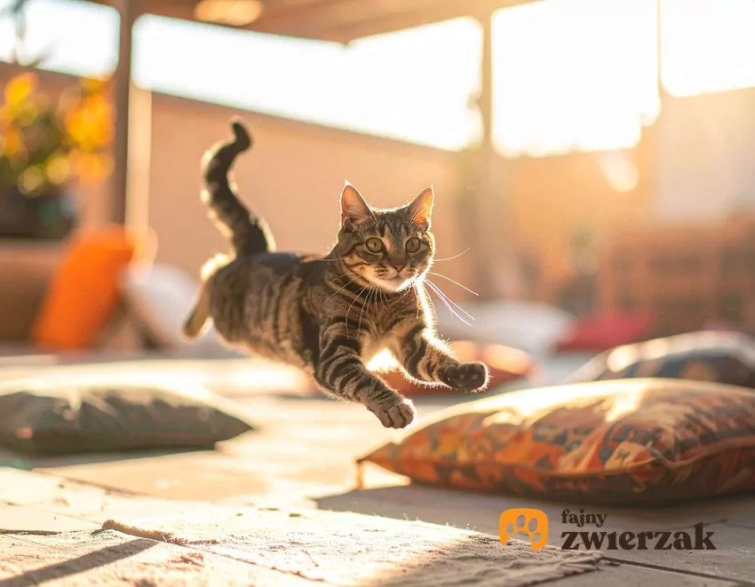 Kot skacze z zadowoleniem