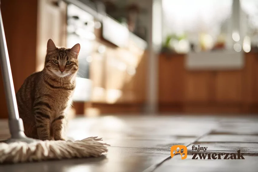 Dla kotów zapach jest kluczowym narzędziem sprawowania kontroli nad otoczeniem Kot siedzi obok mopa