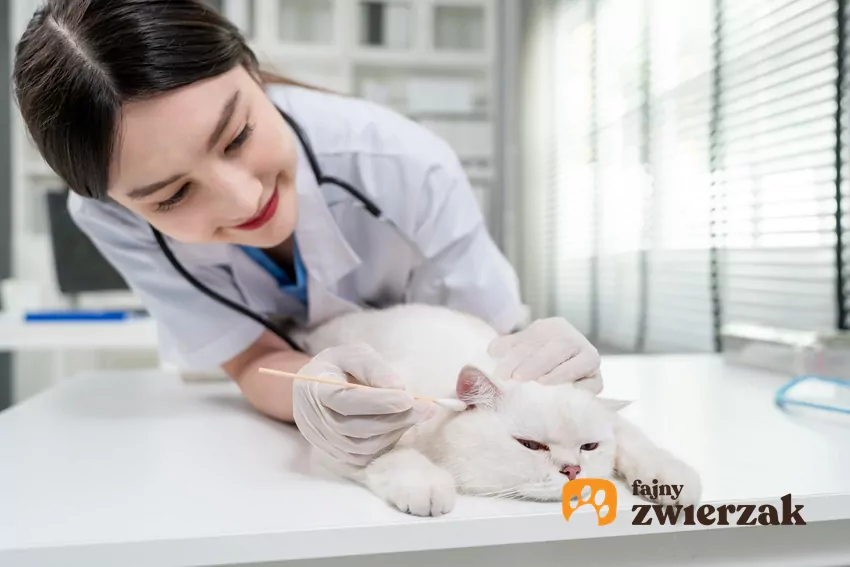 Weterynarz wkłada wacik do kociego ucha