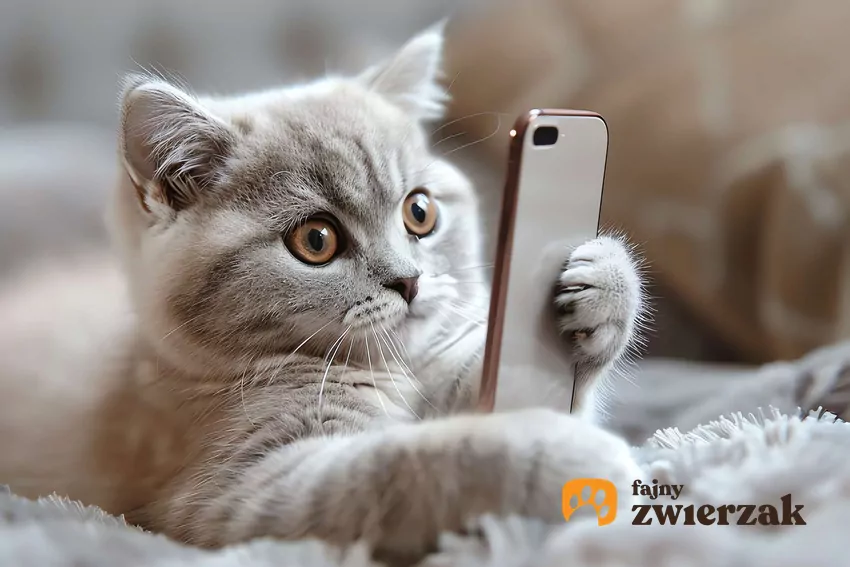 Ostatnio pojawia się coraz więcej gier dla kotów Szary kot wpatruje się w telefon
