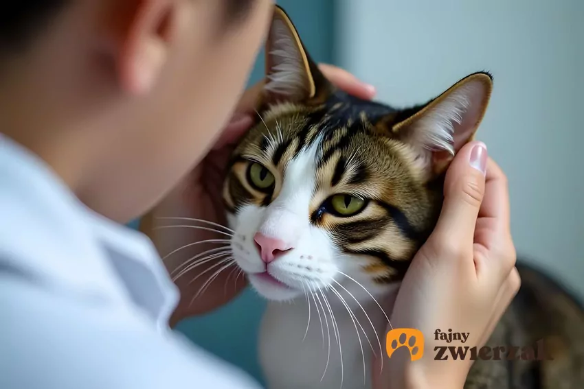 Kot patrzy na twarz młodego mężczyzny