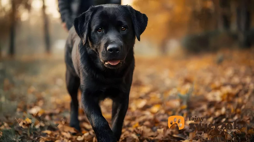 Podróż z psem może być fascynującą, ale i wymagającą przygodą Czarny labrador prowadzony na smyczy