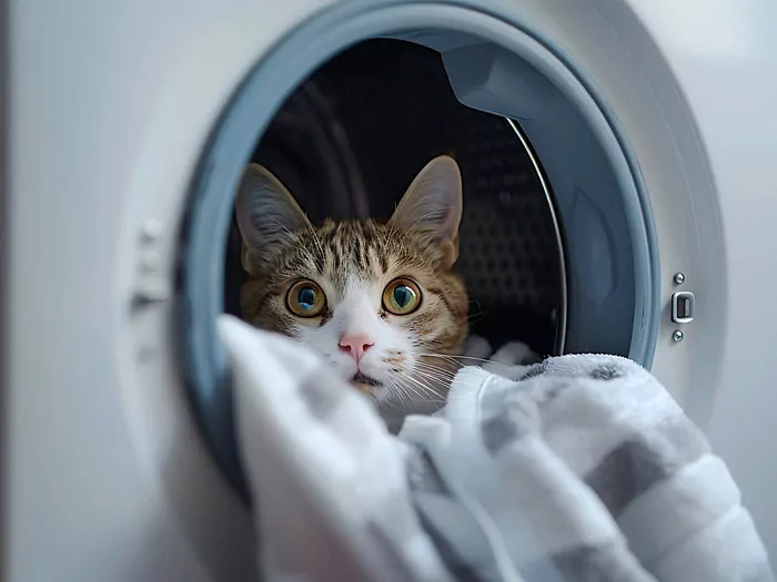 Dlaczego kot zagląda do pralki?
