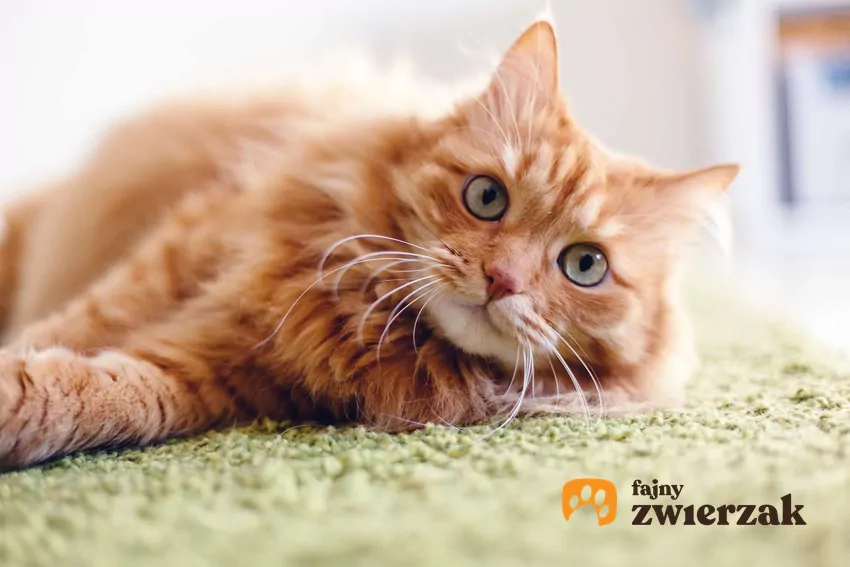 Koty są niedocenianymi strażnikami codziennej rutyny Rudy kot leży na dywanie