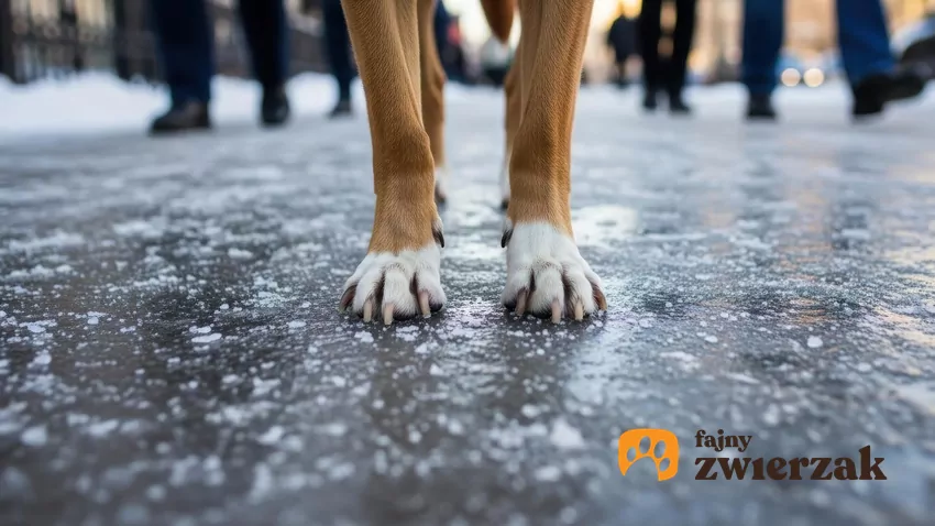 Psie łapy na chodniku