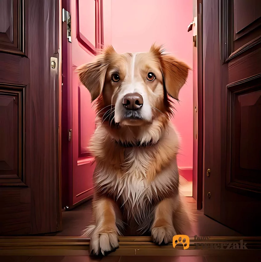 Niektóre psy bardzo lubią leżeć na korytarzu Pies siedzi przed drzwiami