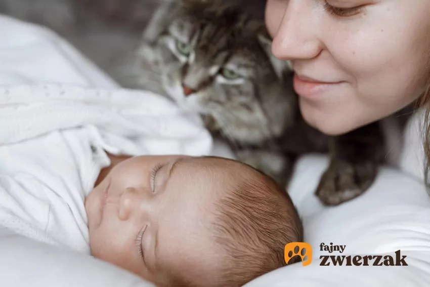 Kobieta i kot patrzą na dziecko