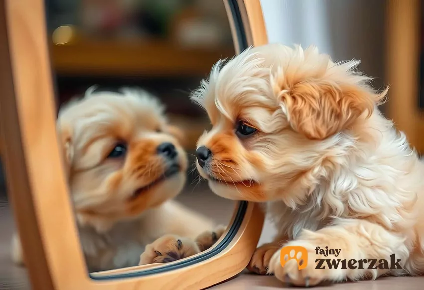 Psy nie przechodzą testu lustra i nie rozpoznają siebie w odbiciu Mały szczeniak patrzy na swoje odbicie w lustrze