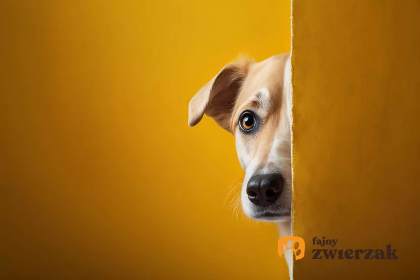 Pies wygląda zza ściany